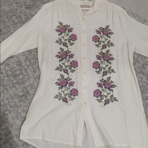 Tradinional Fabric White Long Sleeve Blouse